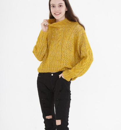 loose High Collar Short Style Women Tops Woolen Knit Sweater VPPBUY shop