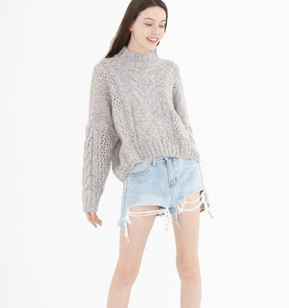 loose High Collar Short Style Women Tops Woolen Knit Sweater VPPBUY shop