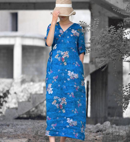 Floral Linen half Sleeve Dress Women Dress SJP9201229 VPPBUY shop