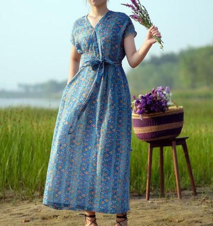 Floral Linen Long Sleeve Dress Loose Women Dress SJP9201229 VPPBUY shop