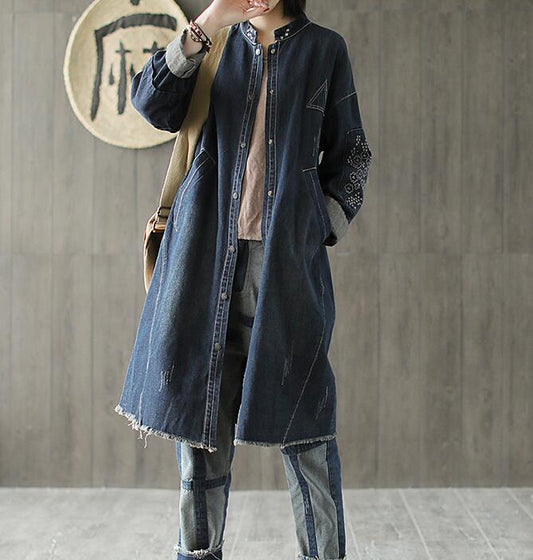 Embroidery Denim Plus Size Loose Casual Coat Parka Coat Jacket VPPBUY shop