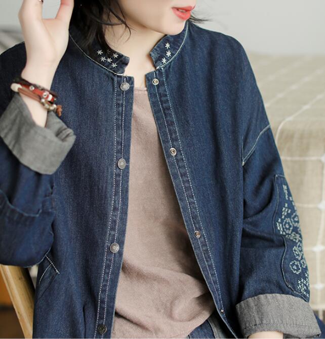 Embroidery Denim Plus Size Loose Casual Coat Parka Coat Jacket VPPBUY shop