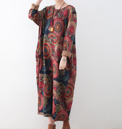 Cotton Floral Loose Cotton Knit Long Dresses Plus Size AMT962328 VPPBUY shop