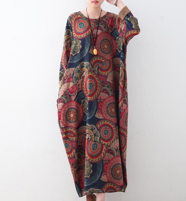 Cotton Floral Loose Cotton Knit Long Dresses Plus Size AMT962328 VPPBUY shop