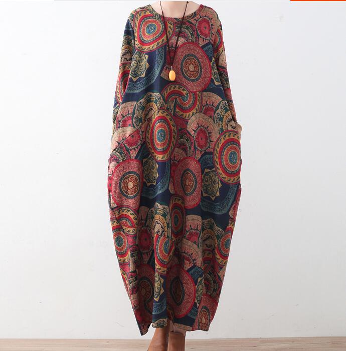 Cotton Floral Loose Cotton Knit Long Dresses Plus Size AMT962328 VPPBUY shop