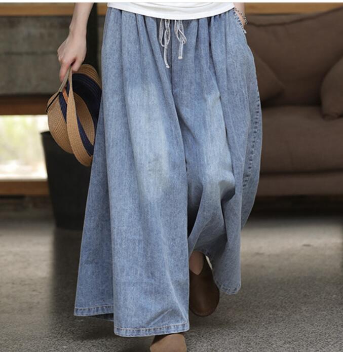 Denim BLue Loose Casual Women Cotton Harem Pants Wide Leg Pants SJ981106 VPPBUY shop