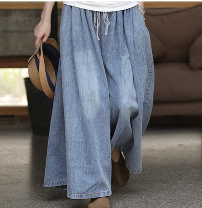 Denim BLue Loose Casual Women Cotton Harem Pants Wide Leg Pants SJ981106 VPPBUY shop