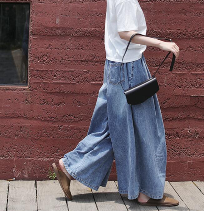 Denim BLue Loose Casual Women Cotton Harem Pants Wide Leg Pants SJ981106 VPPBUY shop