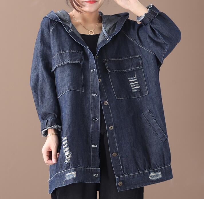 Denim Hooded Loose Short Casual Coat A line Parka Plus Size Coat Jacket VPPBUY shop