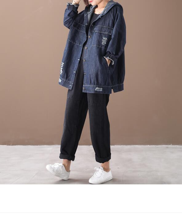 Denim Hooded Loose Short Casual Coat A line Parka Plus Size Coat Jacket VPPBUY shop