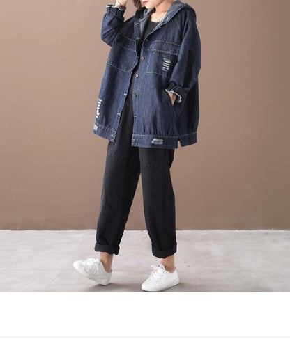 Denim Hooded Loose Short Casual Coat A line Parka Plus Size Coat Jacket VPPBUY shop