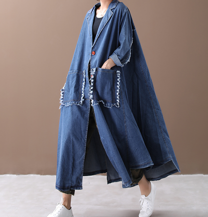 Washed Denim Loose Casual Coat A line Parka Plus Size Coat Jacket VPPBUY shop