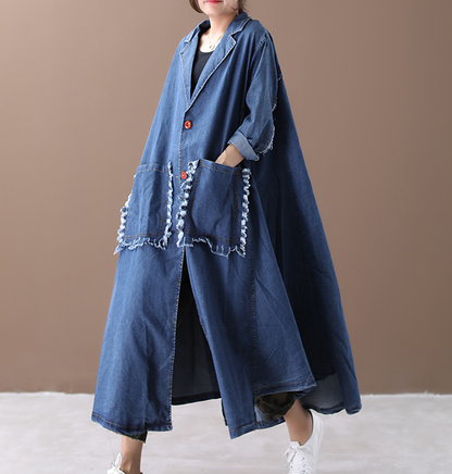 Washed Denim Loose Casual Coat A line Parka Plus Size Coat Jacket VPPBUY shop