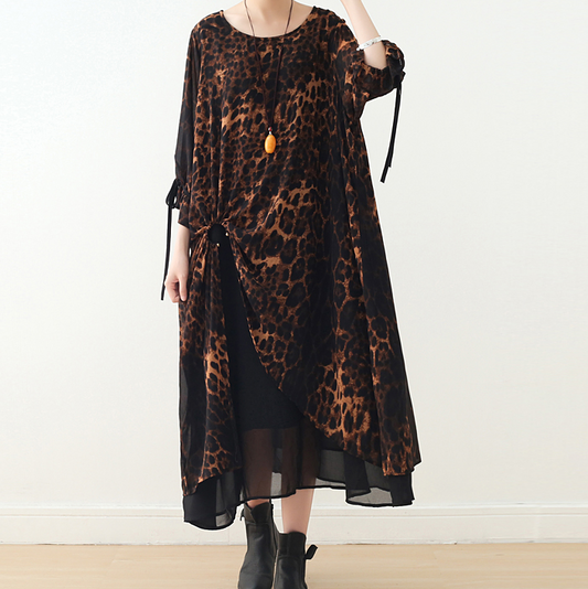 Leopard Print Chiffon Loose Long Dresses Plus Size AMT962328 VPPBUY shop