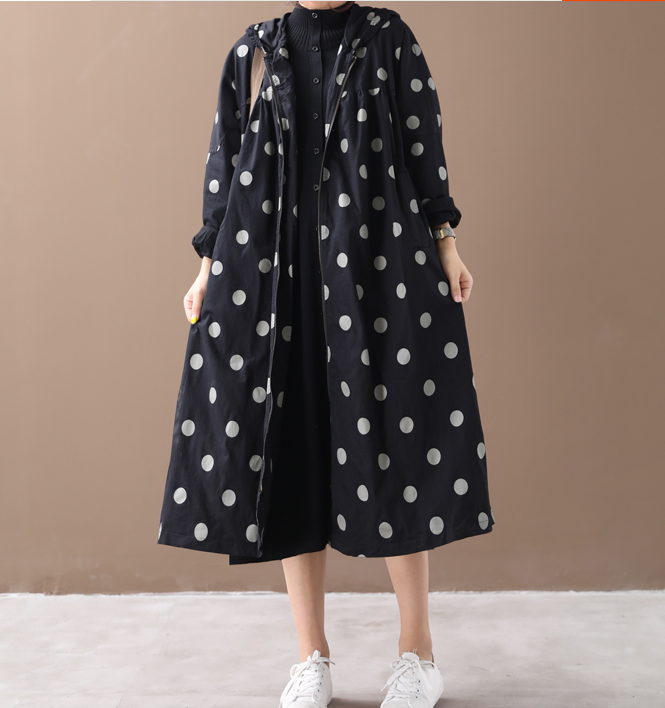 Dot Cotton Loose Casual Coat A line Parka Plus Size Coat Jacket VPPBUY shop