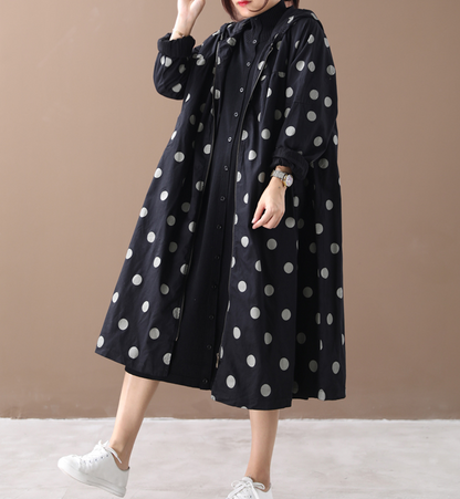 Dot Cotton Loose Casual Coat A line Parka Plus Size Coat Jacket VPPBUY shop