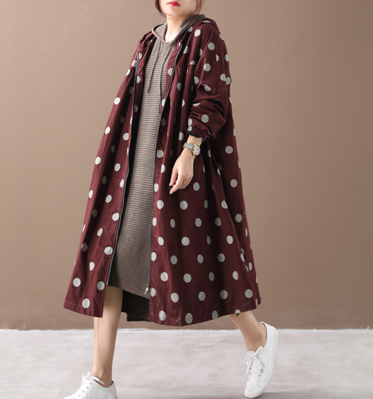 Dot Cotton Loose Casual Coat A line Parka Plus Size Coat Jacket VPPBUY shop