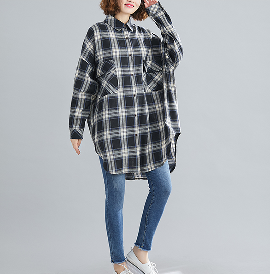 Plaid Loose Women Casual Linen Shirts Summer Women Tops VPPBUY shop