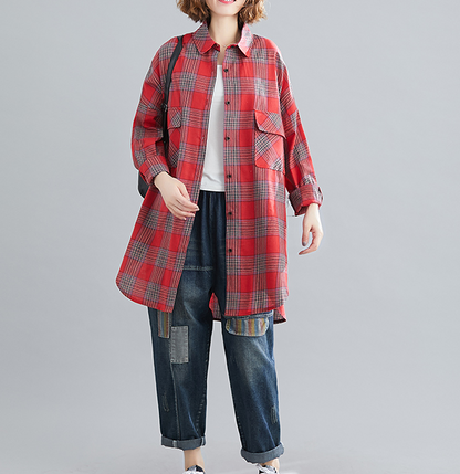 Plaid Loose Women Casual Linen Shirts Summer Women Tops VPPBUY shop