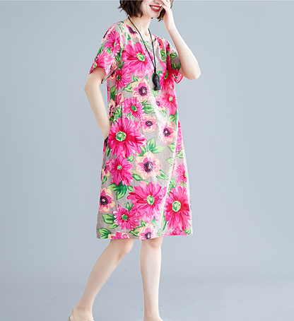 Short Sleeve Floral Plus Size Loose Style Summer Women Dresses VPPBUY shop