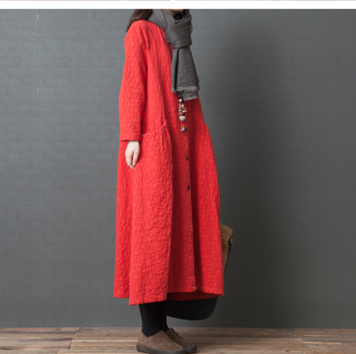 Loose Long Sleeve Linen Cotton O Neck Plus Size Women Dress VPPBUY shop