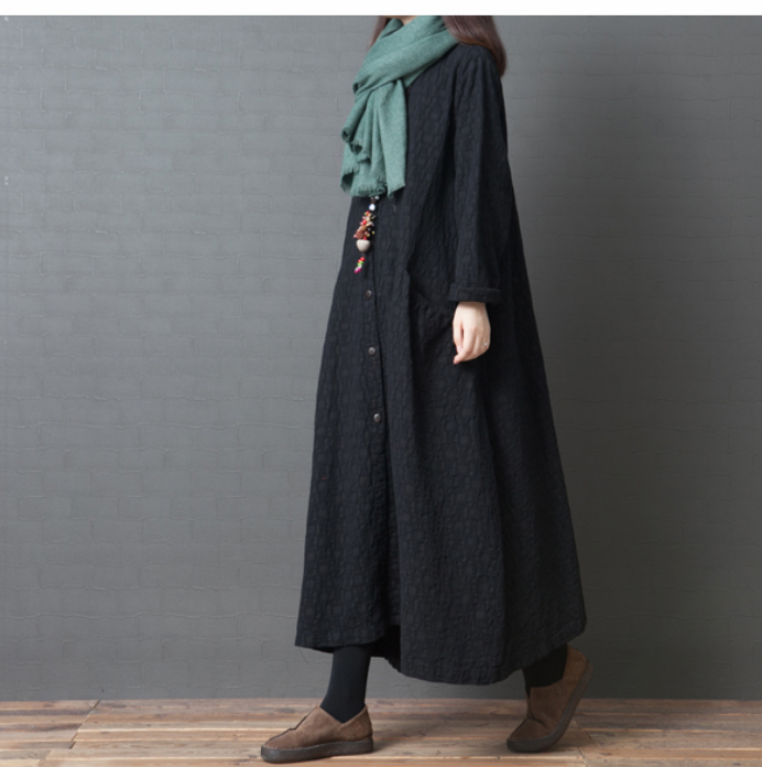 Loose Long Sleeve Linen Cotton O Neck Plus Size Women Dress VPPBUY shop