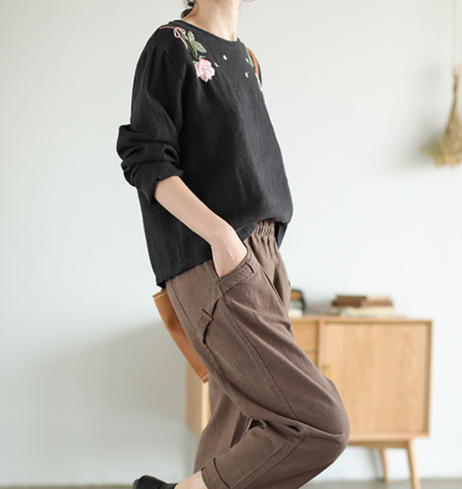 Embroidery Spring Loose Women Casual Tunic Linen Shirts Women Tops VPPBUY shop