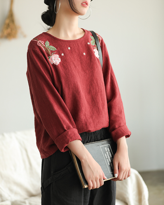 Embroidery Spring Loose Women Casual Tunic Linen Shirts Women Tops VPPBUY shop