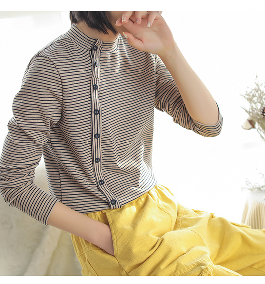 Striped Cotton Long Sleeves Knit T-Shirts Spring Tops H9508 VPPBUY shop