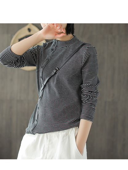 Striped Cotton Long Sleeves Knit T-Shirts Spring Tops H9508 VPPBUY shop