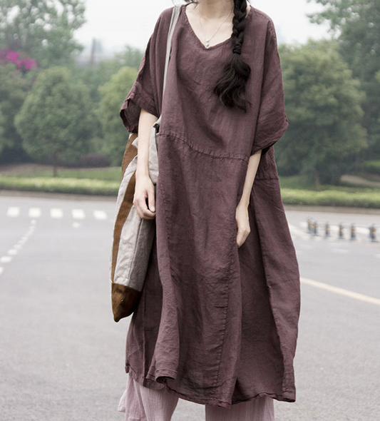 Patchwork Linen Loose Women Dress VPPBUY shop