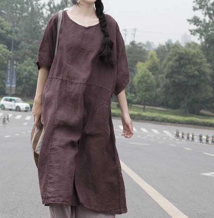 Patchwork Linen Loose Women Dress VPPBUY shop