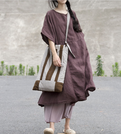 Patchwork Linen Loose Women Dress VPPBUY shop