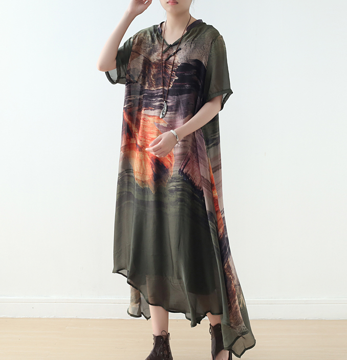 Silk Print Irregular Long Linen Women Spring Dresses Plus Size  AMT962328 VPPBUY shop