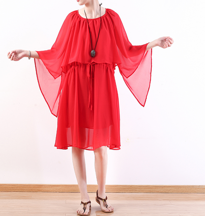 Red Long Chiffon Women Wide Sleeve Spring Dresses AMT962328 VPPBUY shop