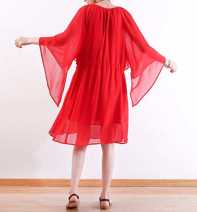 Red Long Chiffon Women Wide Sleeve Spring Dresses AMT962328 VPPBUY shop