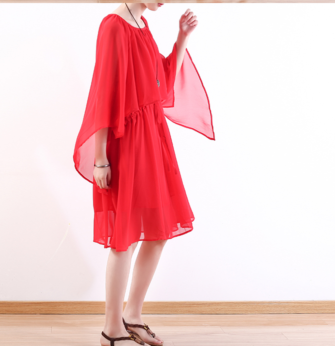 Red Long Chiffon Women Wide Sleeve Spring Dresses AMT962328 VPPBUY shop