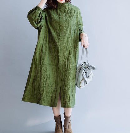 Wrinkled Green Loose Women Hooded  Linen Sleeve Spring Dresses VPPBUY shop