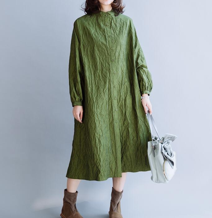 Wrinkled Green Loose Women Hooded  Linen Sleeve Spring Dresses VPPBUY shop