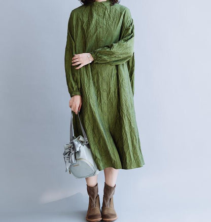 Wrinkled Green Loose Women Hooded  Linen Sleeve Spring Dresses VPPBUY shop