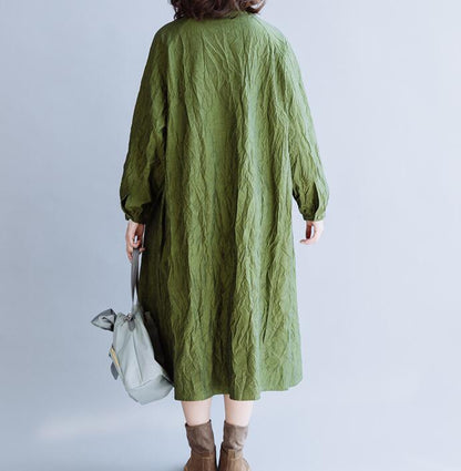 Wrinkled Green Loose Women Hooded  Linen Sleeve Spring Dresses VPPBUY shop