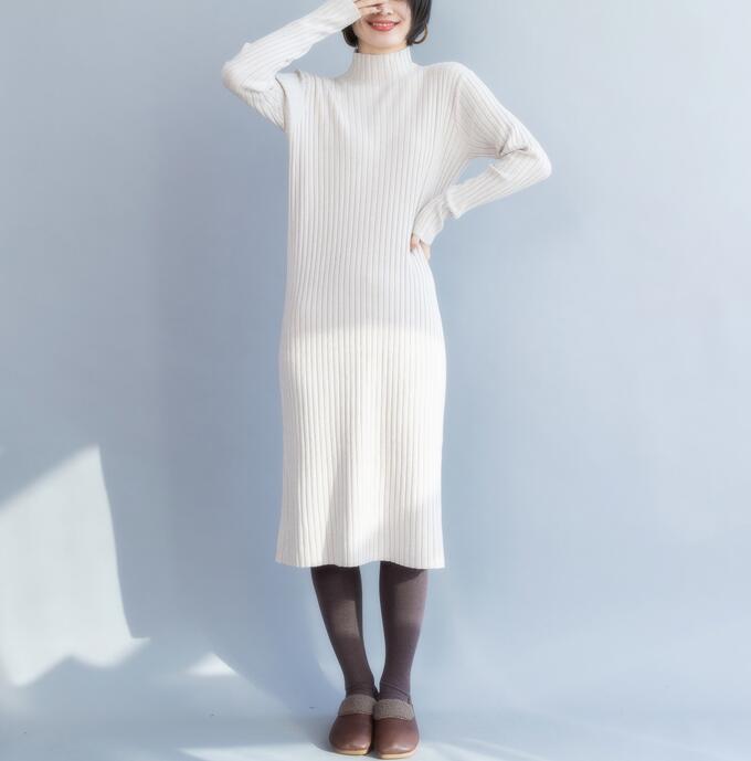 White Knit Long Sleeve High Collar Sweater Spring Dresses VPPBUY shop