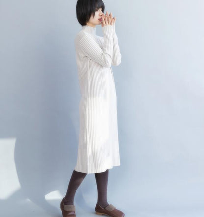 White Knit Long Sleeve High Collar Sweater Spring Dresses VPPBUY shop