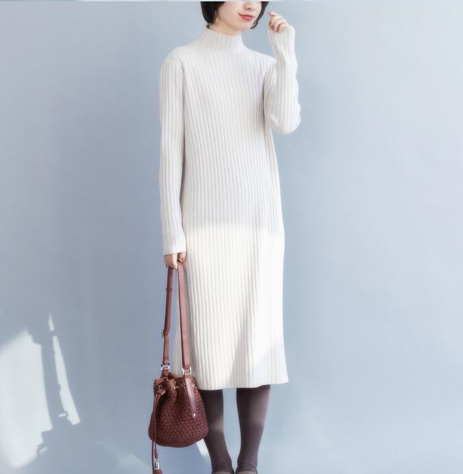 White Knit Long Sleeve High Collar Sweater Spring Dresses VPPBUY shop