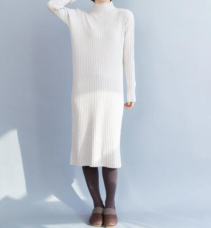 White Knit Long Sleeve High Collar Sweater Spring Dresses VPPBUY shop