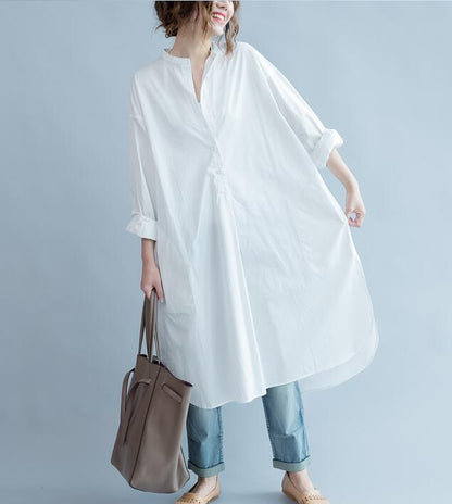 Loose Slit Buttons White Round Neck Shirts Spring Dresses VPPBUY shop