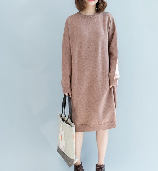 O Neck Long Sleeve  loose Style Women Dress Woolen Knit Sweater VPPBUY shop