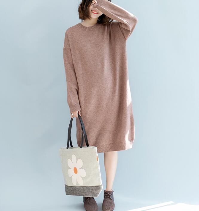 O Neck Long Sleeve  loose Style Women Dress Woolen Knit Sweater VPPBUY shop