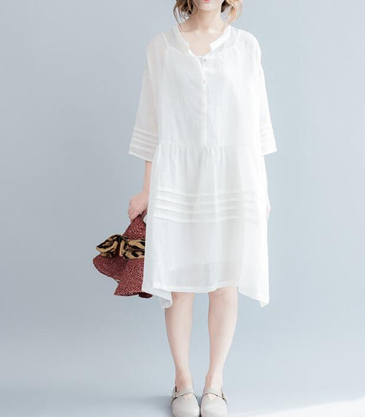 White Long Linen Batwing Women Spring Dresses Plus Size VPPBUY shop