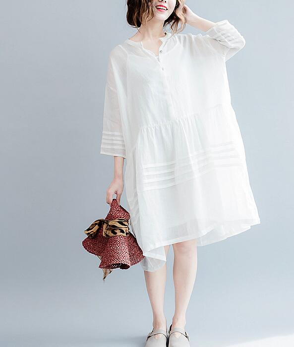 White Long Linen Batwing Women Spring Dresses Plus Size VPPBUY shop